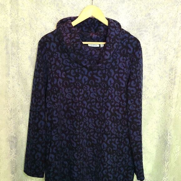 Vasna Blue‎ Animal Print Tunic Dress Long Sleeve Cowl Neck Size Medium - Picture 7 of 13